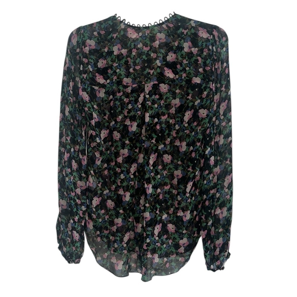 Veronica Beard Lowell Blouse- Floral Sheer 100% Silk Blouse - Black and Pink - Picture 5 of 10